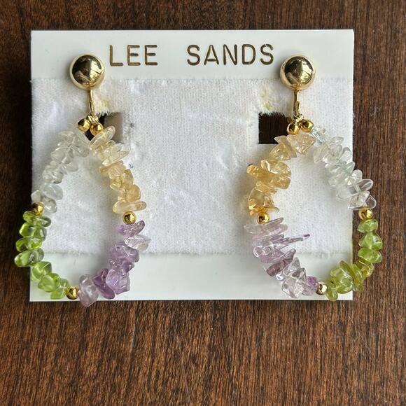 LEE SANDS Pastel purple green Crystal clip on Earrings Retired QVC - Picture 1 of 5